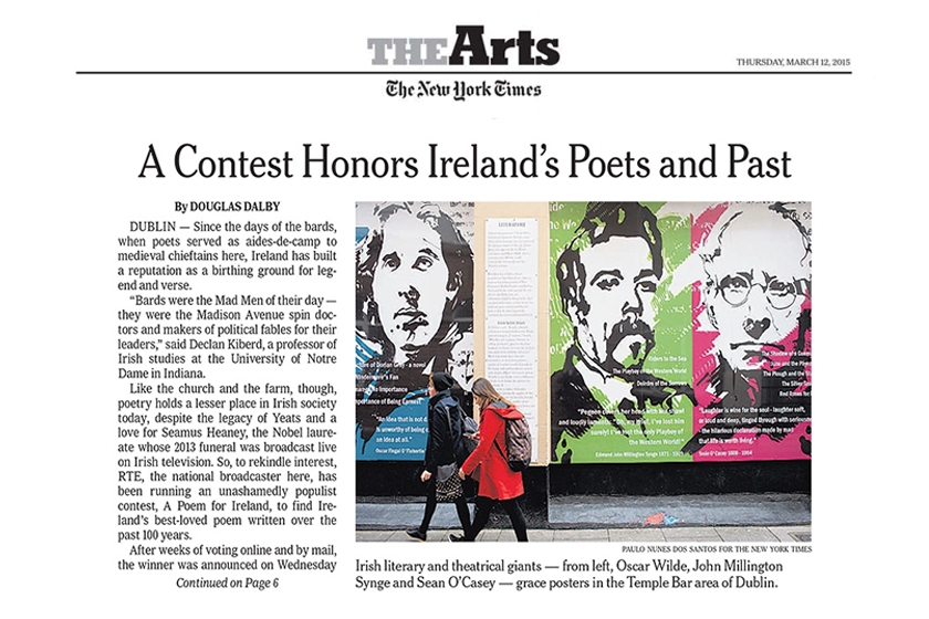 THE NEW YORK TIMES - A Contest Honors Ireland’s Poets and Past